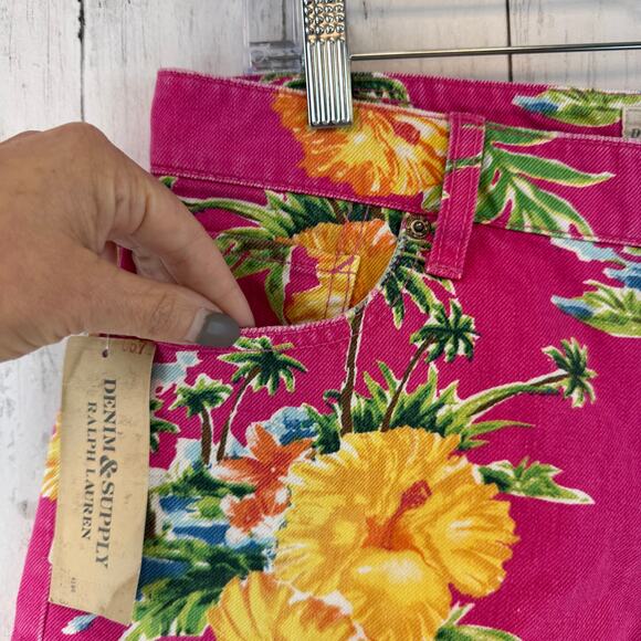 NWT Denim & Supply Ralph Lauren Pink Tropical Floral Mini Denim Shorts Size 30 - Picture 4 of 16